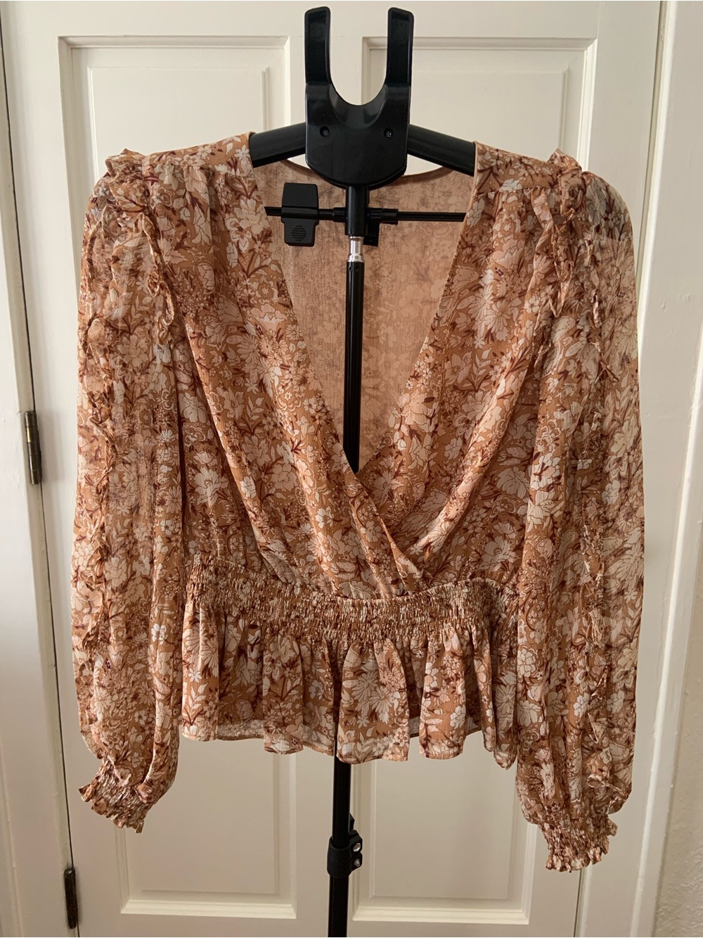 Express Tan Floral Peplum Blouse
